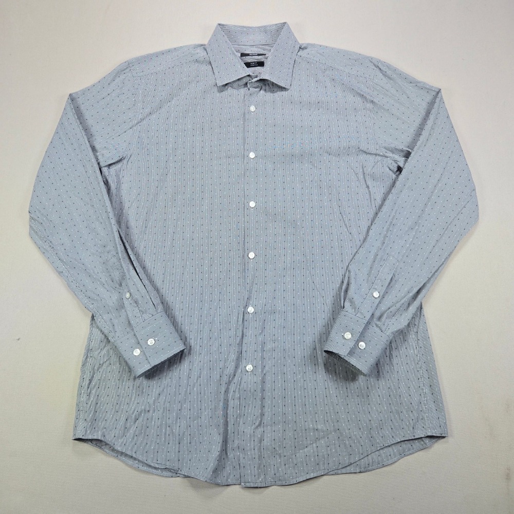 Hugo Boss Dress Shirt Jenno Slim Fit Stretch Micro Check Navy White Mens 16.5 42